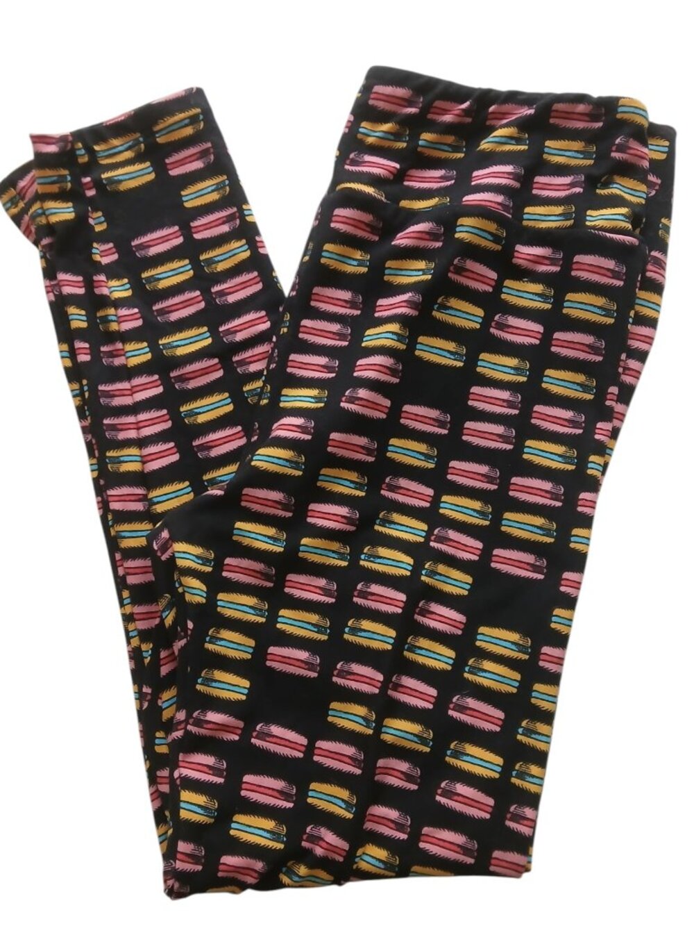 LuLaRoe Buttery Soft Leggings Black Pink Womens Size Tall & Curvy #009
